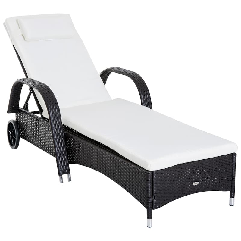 Outsunny Outdoor Rattan Wicker Chaise Lounge Chair with Height Adjustable Backrest & Durable Material, Dark Coffee