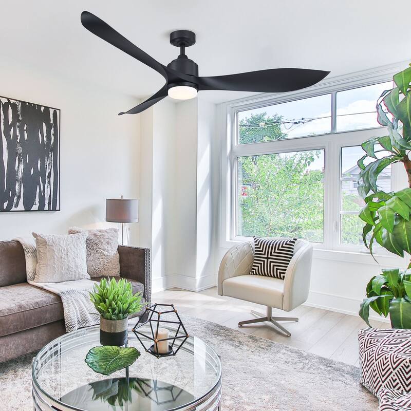 66" Classic Black/ Brown ABS Propeller LED Ceiling Fan with Light and Remote