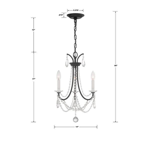 Karrington 3 Light Matte Black Mini Chandelier - 14"W x 21"H - Bed Bath ...