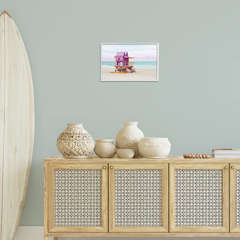 Stupell Purple Lifeguard Building Framed Giclee Art Design By Seven Trees Design