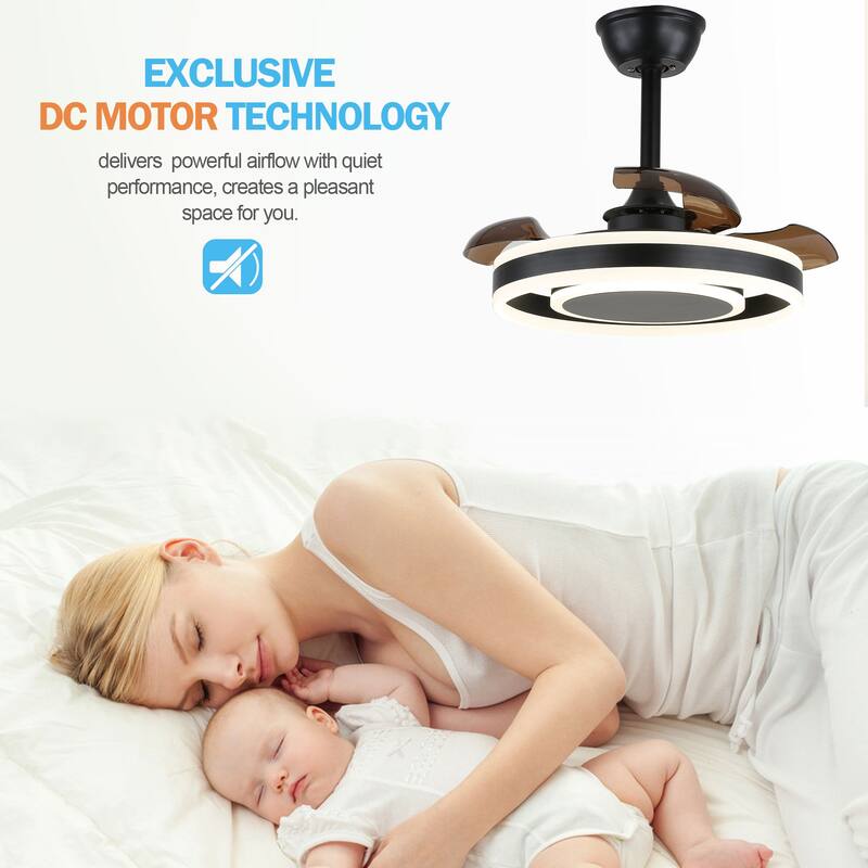 Oaks Aura Morton 22in.Black Modern Smart Ceiling Fan with Lights,Dimmable 6-Speed Quiet Reversible Bedroom Ceiling Fan w/Remote
