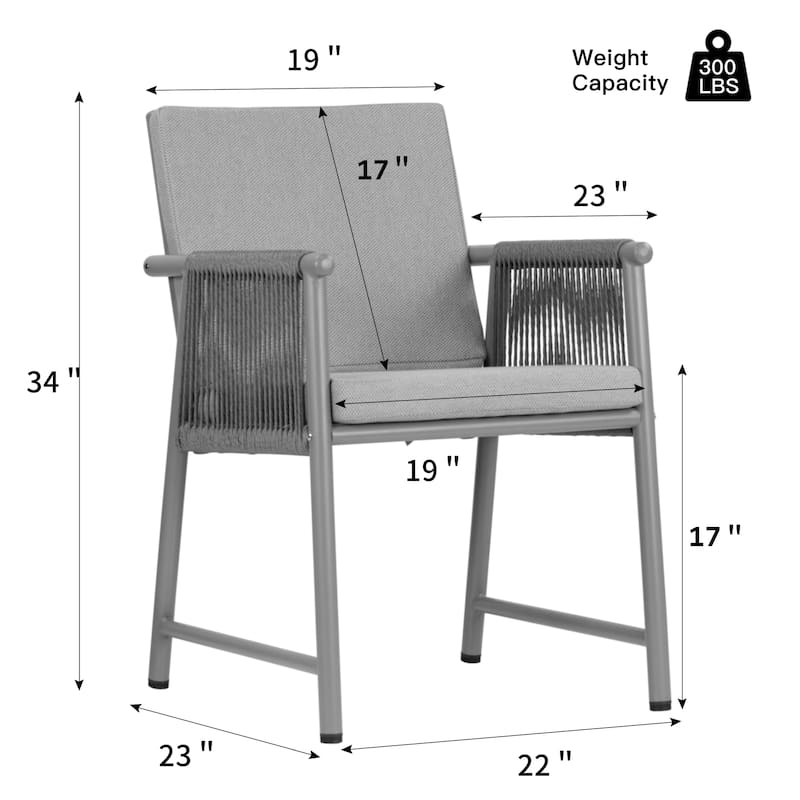 Set of 2 Bianca Brown Outdoor Dining Chair with Hand-Woven Rattan Arms