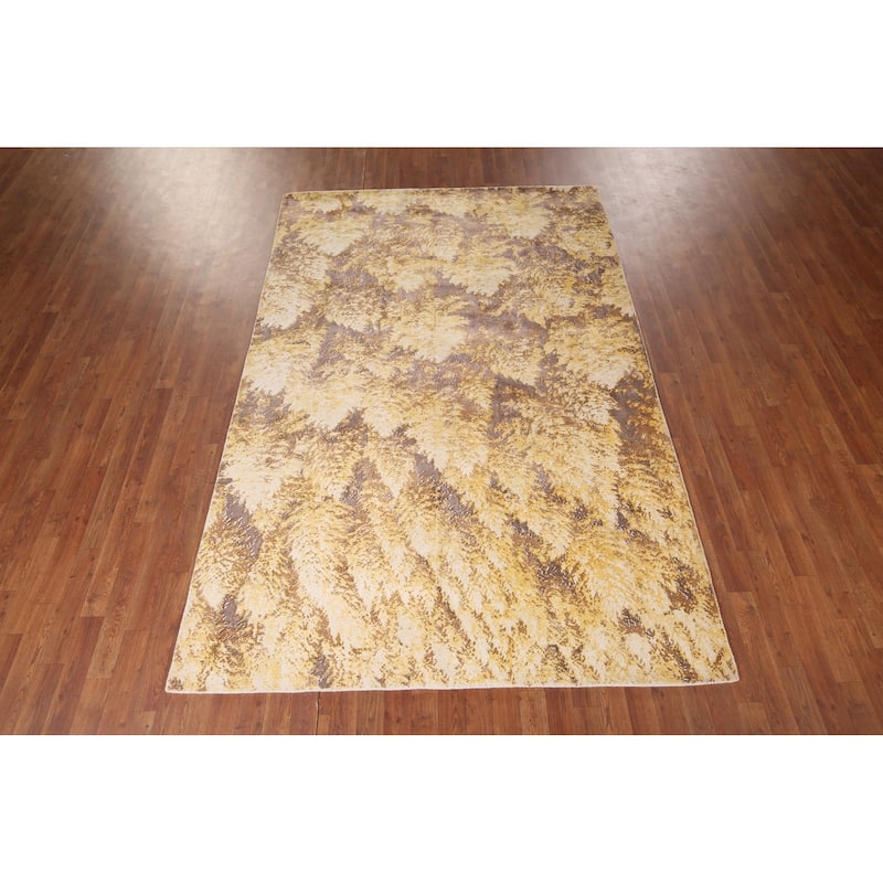 Yellow Abstract Area Rug Hand-Knotted Wool Carpet - 5'11"x 8'11"