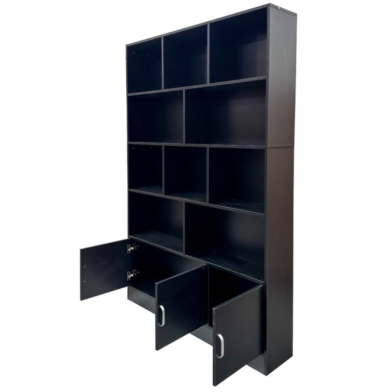 71" Modern Cube Storage Bookcase with 10 Cubes & 3 Doors, 4-Tier Open Shelf Organizer for Office