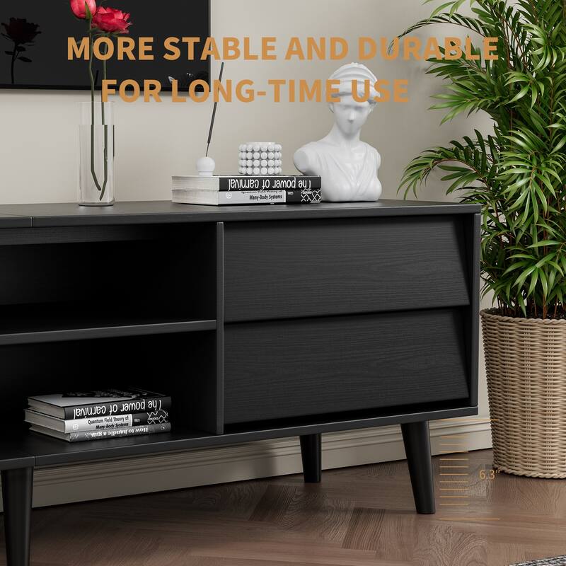 63'' TV Stand with Bevel Design, 4 Drawers and 2 Shelves, Entertainment Center for Living Room or Bedroom