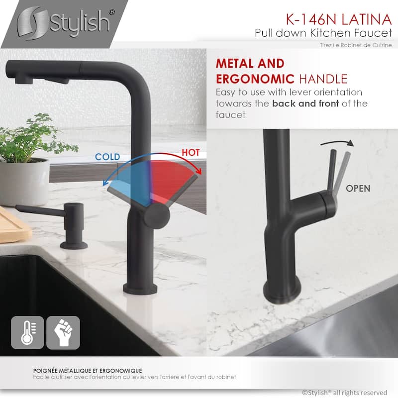 STYLISH Kitchen Sink Faucet Single Handle Pull Down Dual Mode in Stainless Steel