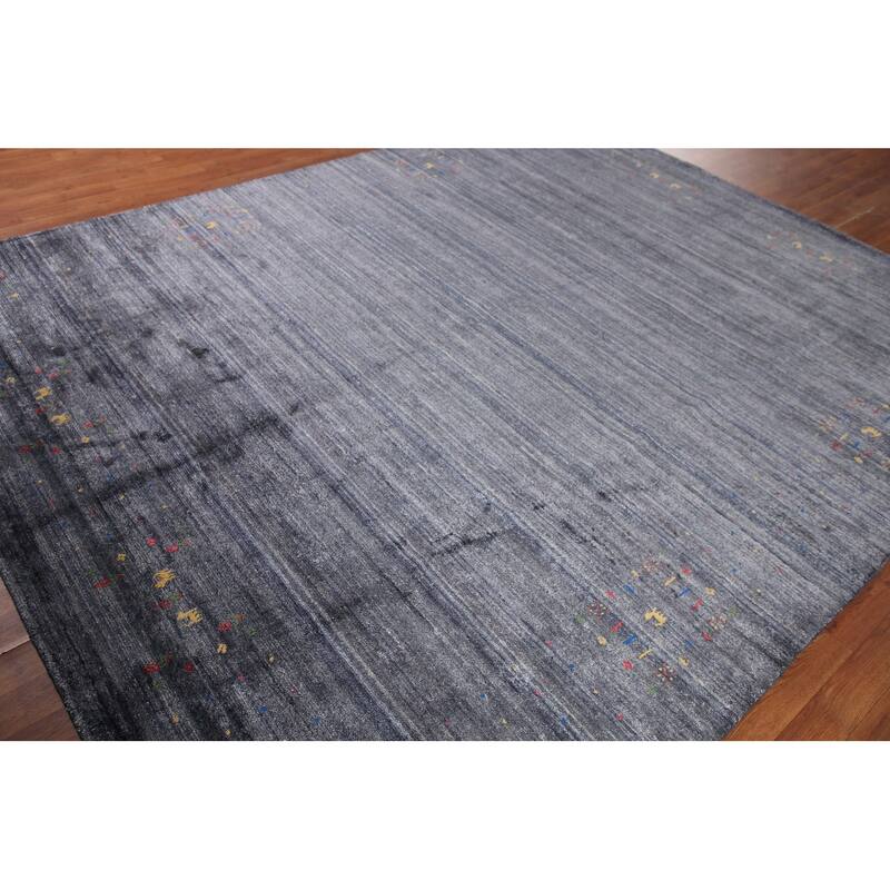 Grays & Blues Gabbeh Oriental Area Rug Handmade Silk Carpet - 7'11" x 9'9"