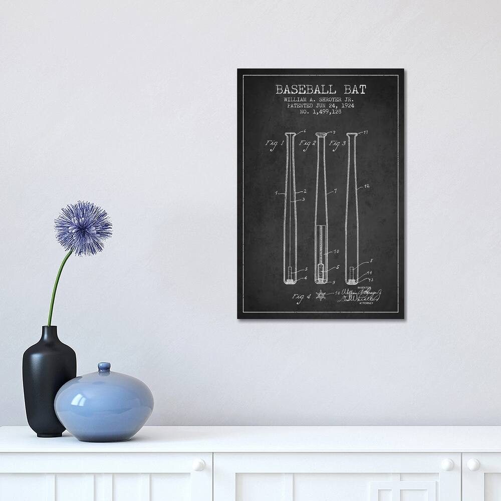 iCanvas "Baseball Bat Charcoal Patent Blueprint" by Aged Pixel Canvas Print
