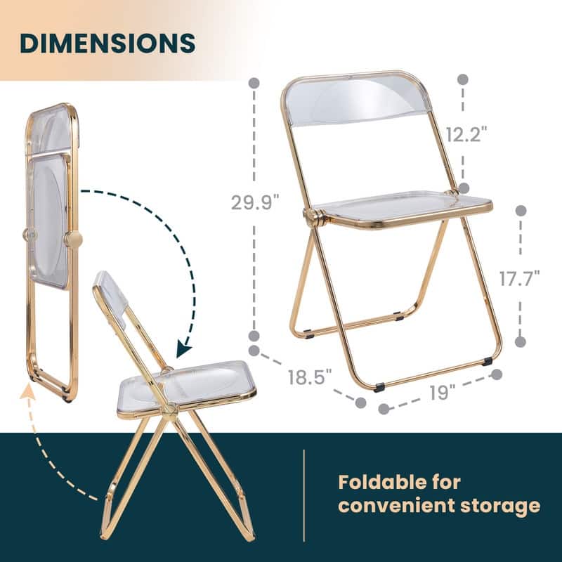 Lawrence Modern Foldable Transparent Acrylic Gold Chrome Folding Chair for Multipurpose Spaces Set of 2 - 30"