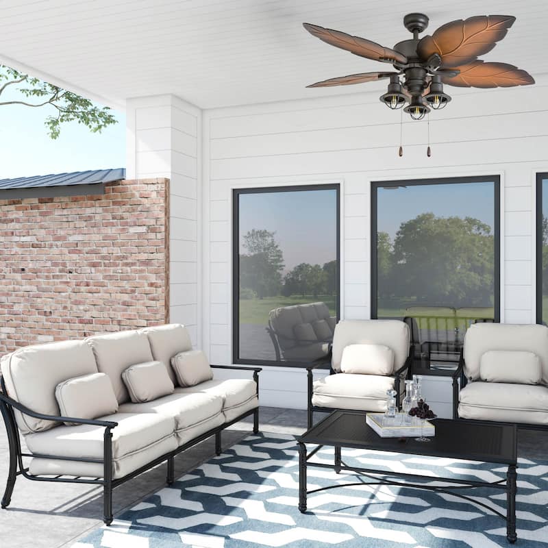 52" Prominence Home Ocean Crest Bronze Tropical Indoor Outdoor Ceiling Fan with Light, Remote Control