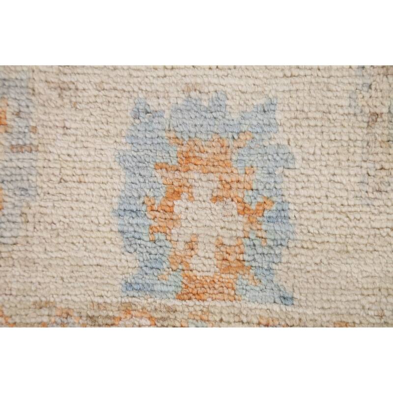 Hand Knotted Oriental 100% Wool Carpet Transitional Geometric Beige & Ivories Oushak Area Rug - 2' 11'' X 1' 10''