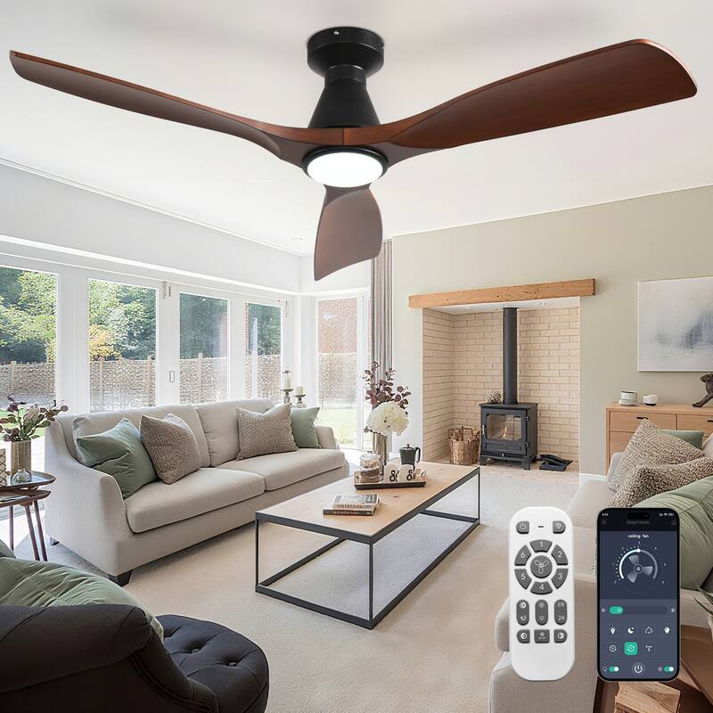 Ceiling Fan Without Light: 42-52 Inch 3 Blade Indoor Outdoor Fans for Patios - Walnut - 52in