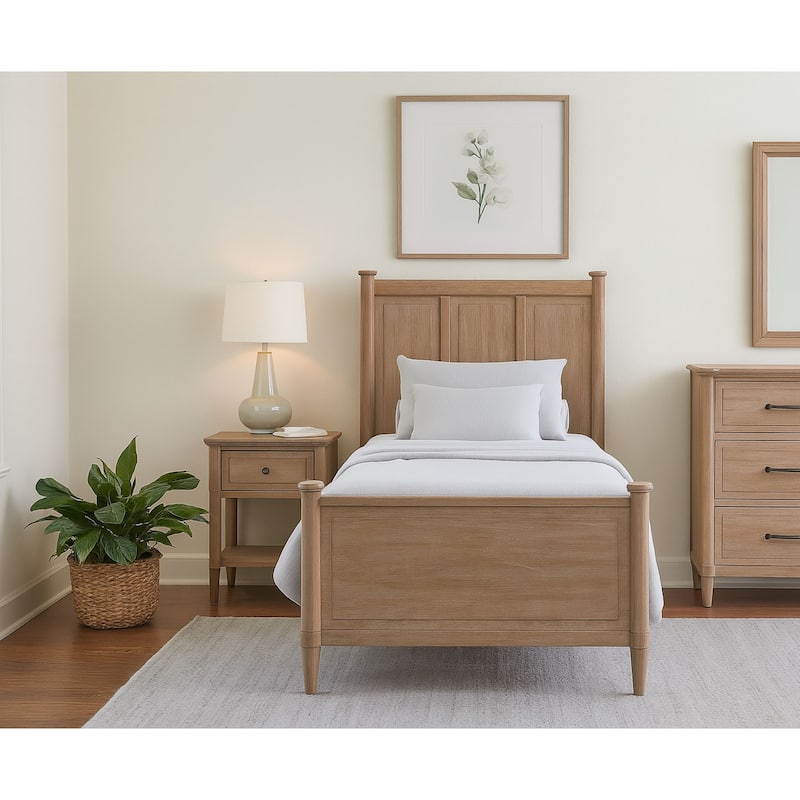 Twin Bed with Mindi Veneer and Panel Headboard in Soft Sand Finish