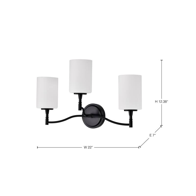 Liam 3 Light Vanity Matte Black White Opal Glass - Matte Black