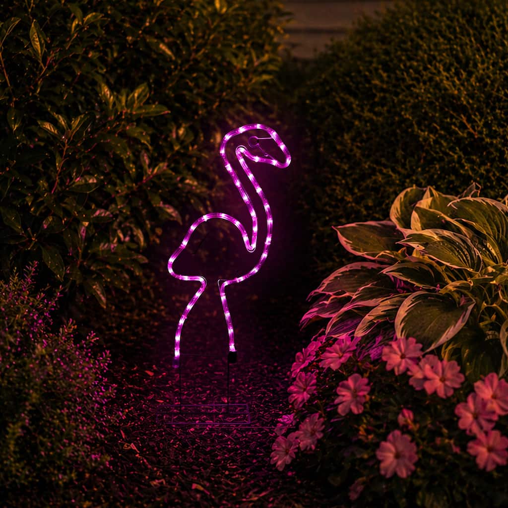 LED Rope Lighted Flamingo Silhouette Outdoor Decoration - 24" - Pink Lights
