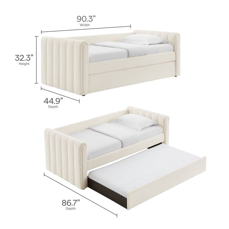Veyla Channel Tufted Boucle Twin Daybed With Trundle
