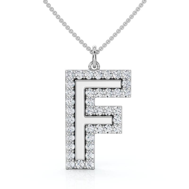 Bliss Diamond F Initial Diamond Pendant 1 1/3Ct TW 1" Tall Gold Women's Necklace Lab Grown - White