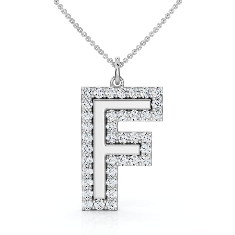 F Initial Diamond Pendant 1 1/3Ct TW 1" Tall Gold Women's Necklace Lab Grown