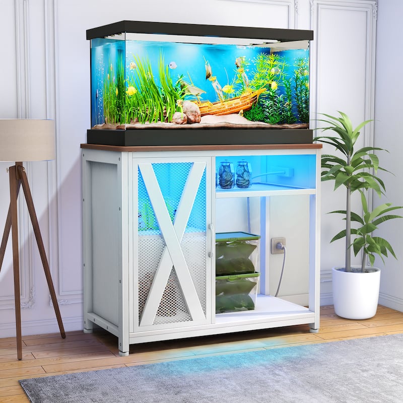 Moasis 50 Gallon Aquarium Stand with Power Outlets & LED Light - White