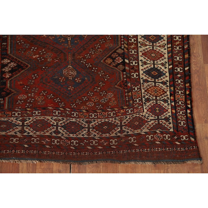 Pre-1900 Antique Vegetable Dye Qashqai Persian Orange Wool Carpet - 4'7" x 8'7"