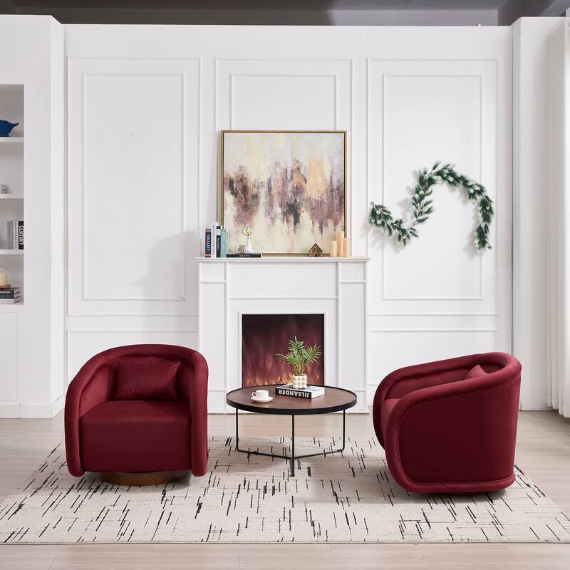 Velvet Swivel Accent Chair, 360掳 Barrel Chair with Pumpkin Design, Upholstered Lounge Chair for Living Room, Bedroom, Office