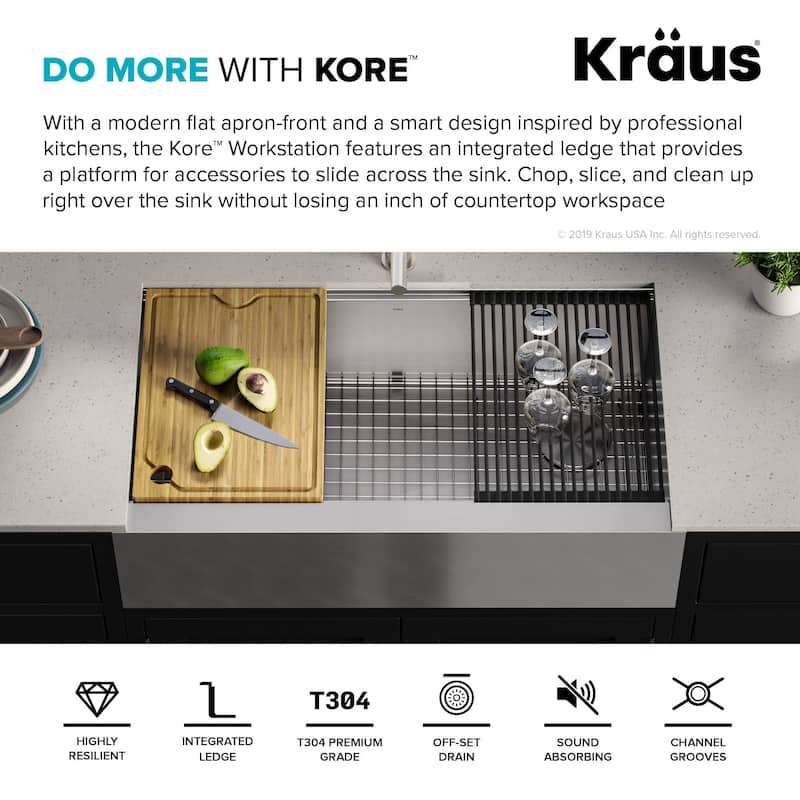 Kraus Kore 36" Farmhouse Single Basin Stainless Steel Kitchen Sink -