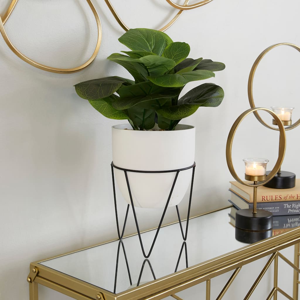 Green Faux Foliage Pilea Artificial Plant with Realistic Leaves and Metal Stand and White Pot - 13"L x 12"W x 19"H
