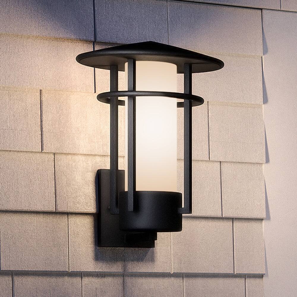 Luxury Mid-Century Modern Outdoor Wall Sconce, 15.5"H x 11.125"W, with Modern Style, Midnight Black, BWP1311 by Urban Ambiance