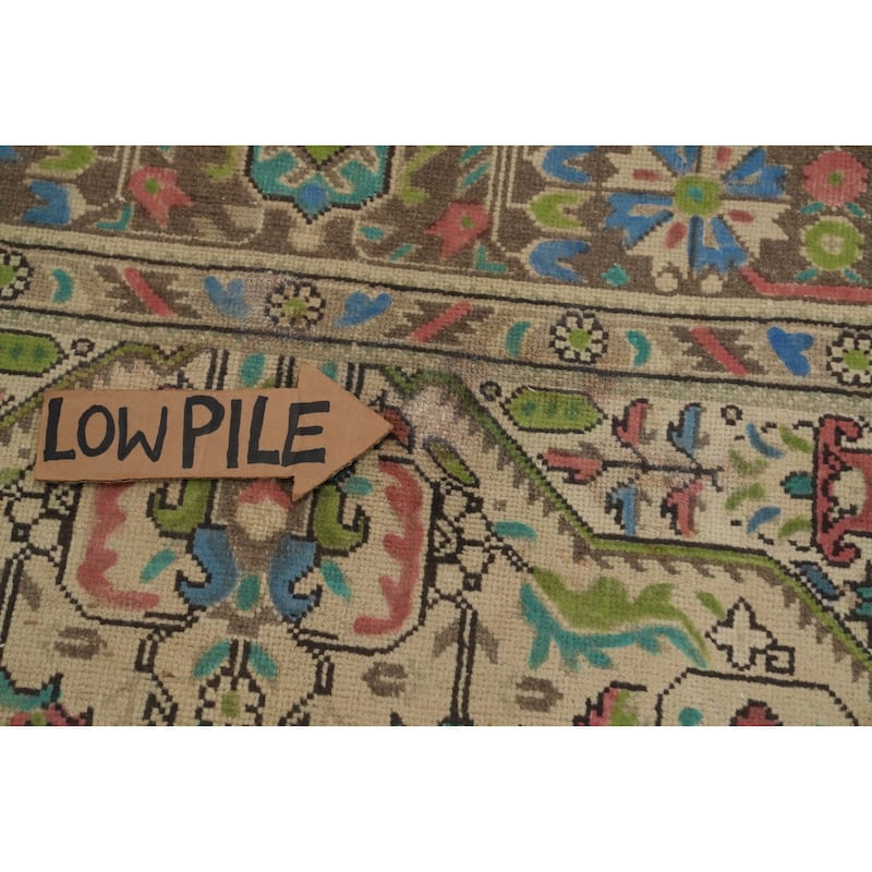 Hand Knotted Oriental 100% Wool Carpet Traditional Floral Beige & Ivories Tabriz Area Rug - 9' 4'' X 6' 8''