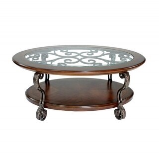 Ashley T517 0 Nestor Medium Brown Oval Cocktail Table W Hand Finished Overstock 16260243