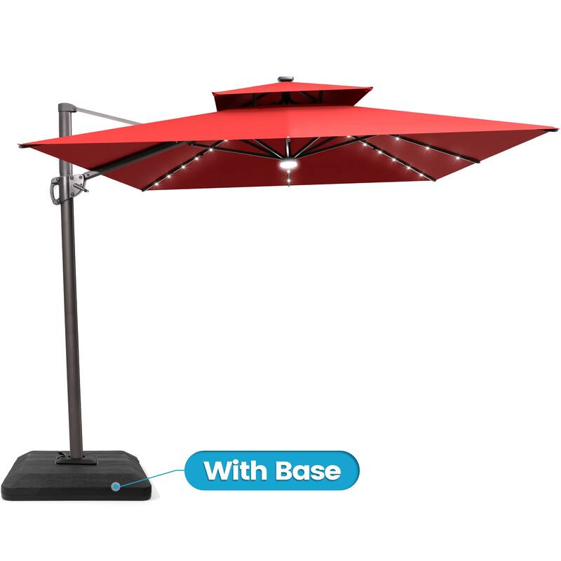 9 x 11 FT Outdoor LED Lighted Patio Cantilever Umbrella with 4-Piece Fillable Weighted Base
