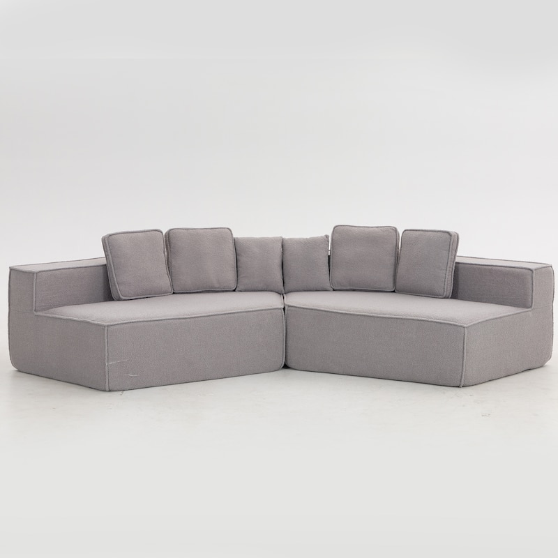 132"Oversized Teddy Fabric Modular Sectional Sofa,Full-Foam Cushion Design with Ultra Soft Feel with Six Cushions