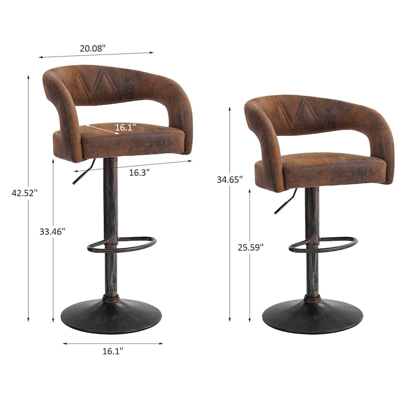 VECELO Set of 2 Rounded Mid-Back Swivel Bar Stools with Adjustable Height 360° Rotation 16" Base with Footrest