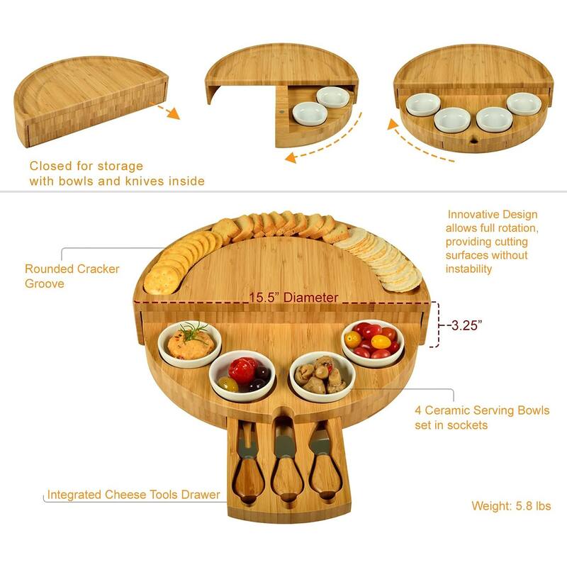 Picnic at Ascot Personalized Patented Bamboo Swiveling Cheese