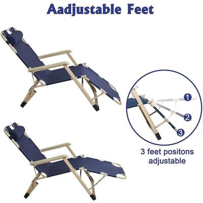Outdoor Reclining Lawn Chairs Set of 2 Adjustable Folding Patio Recliners with Pillow for Pool Lawn Beach