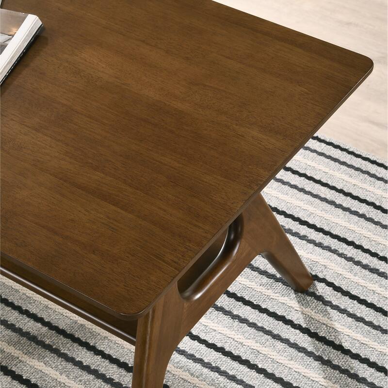 21" Mid-Century Modern Wooden End Table with Storage Shelf and Slightly Tapered Legs