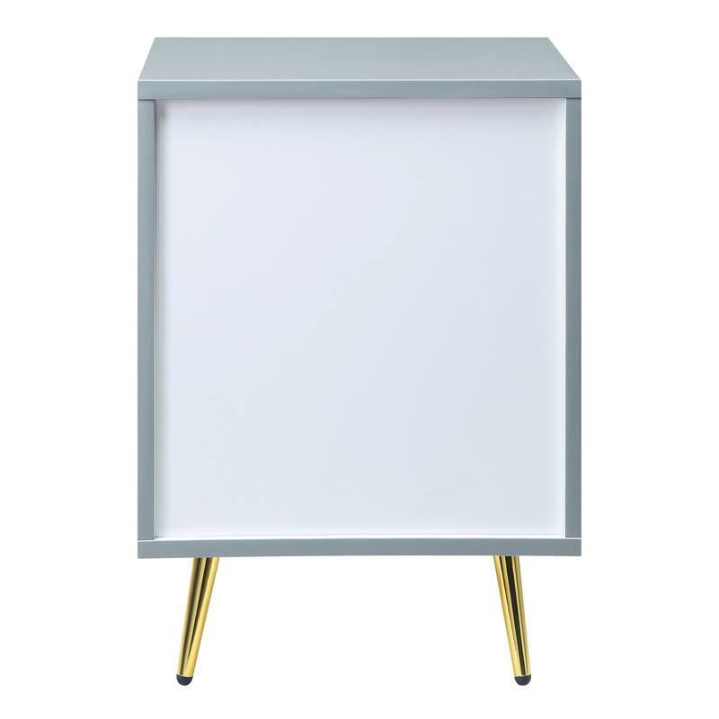 Grey High Gloss 2-Drawer Nightstand with Wave Design and Metal Legs