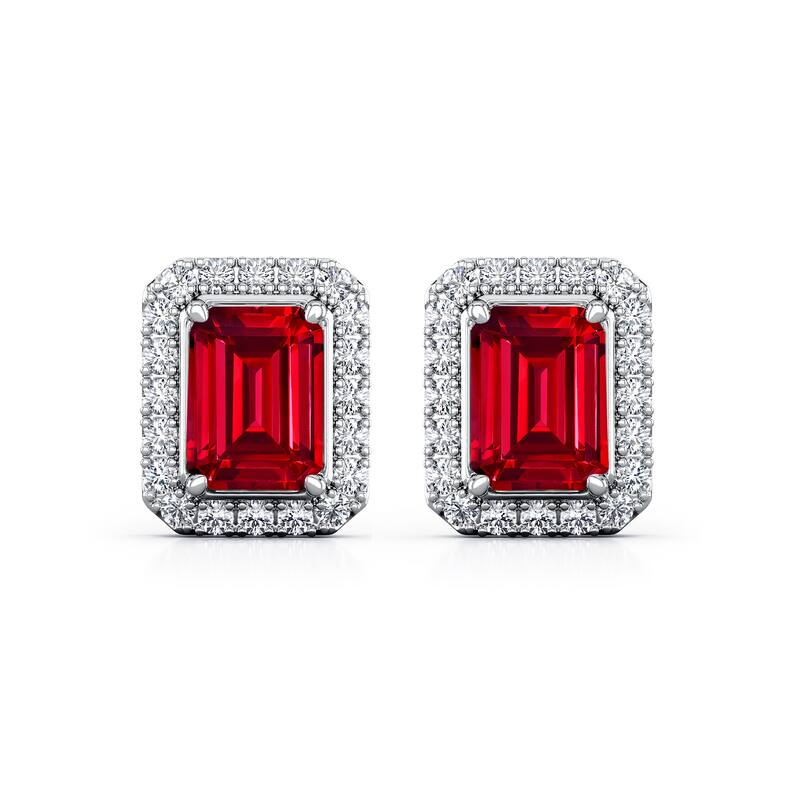 Auriya 14k Gold Lab Grown Gemstone Ruby Stud Earrings Emerald 0.25 to 5.00 ct. tw. Halo Screw-Back