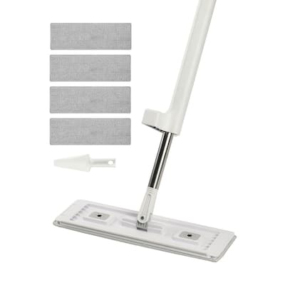 Grey Stainless-Steel Microfiber Hands-Free Flat Mop with 360 Rotating Head and 4 Pads - 15.8 x 5.5 x 52.2 in