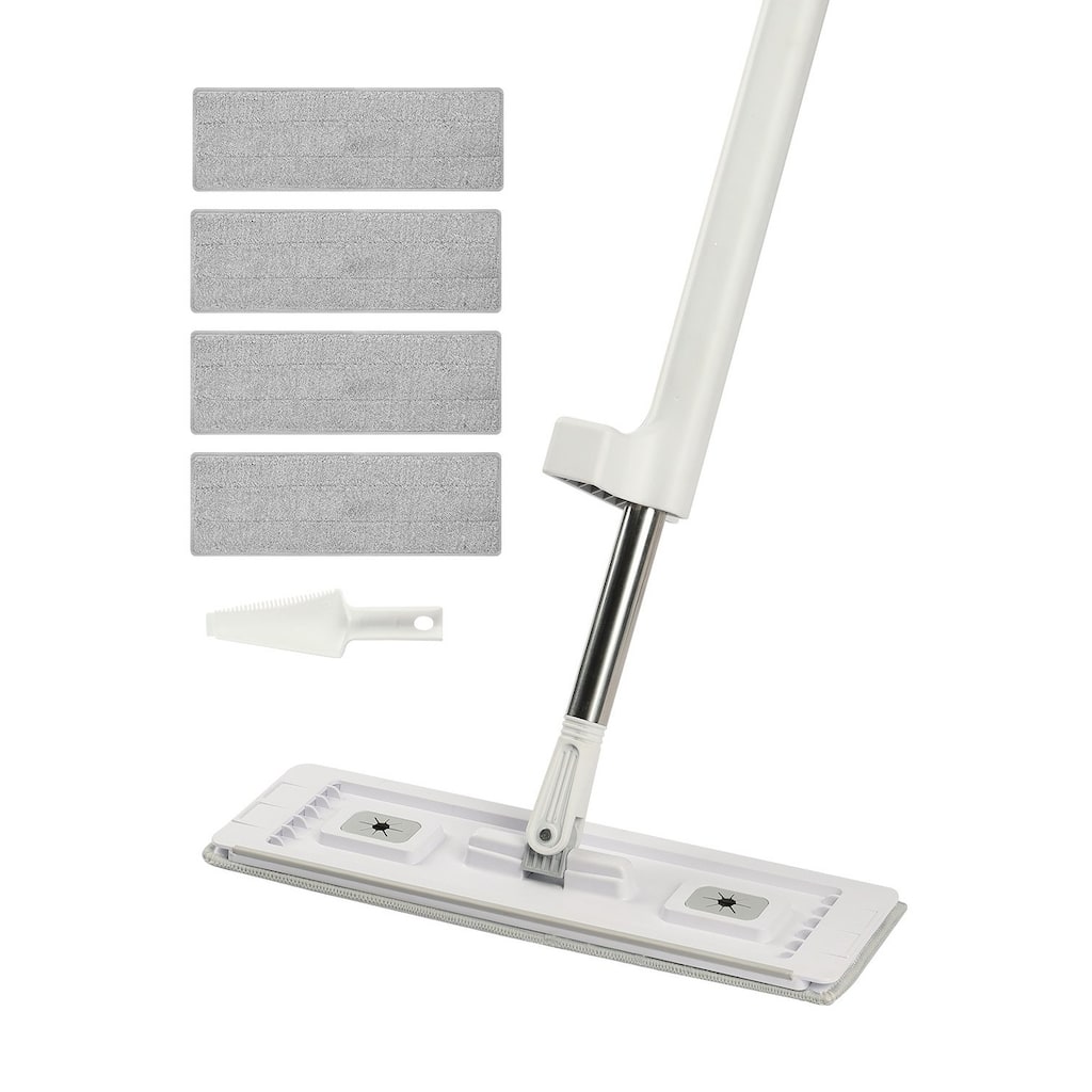 Grey Stainless-Steel Microfiber Hands-Free Flat Mop with 360 Rotating Head and 4 Pads - 15.8 x 5.5 x 52.2 in