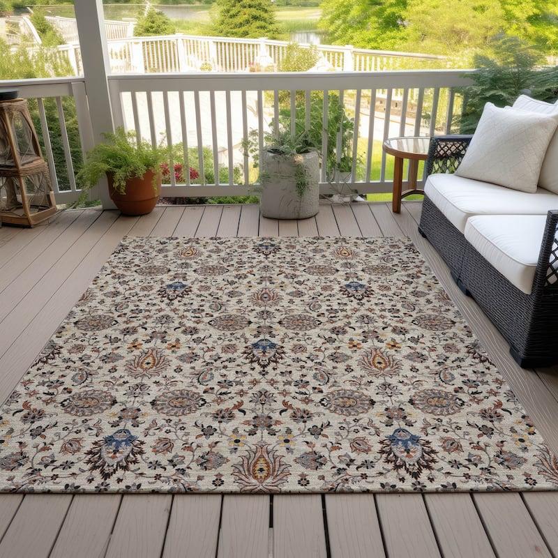 Machine Washable Indoor/Outdoor Traditional Persian Chantille Rug - Beige - 10' x 14'