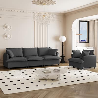 2-Piece Chenille Modular Sofa Set (3+Armchair) with Skirt Edge & Spring Cushions