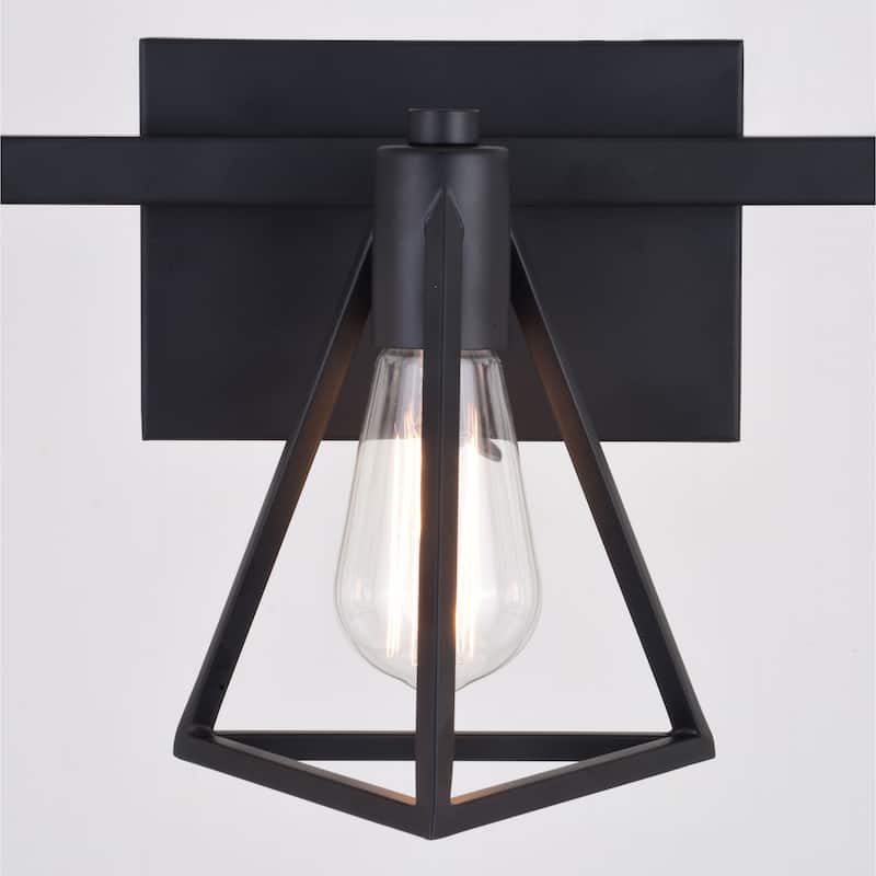 Ravenna Matte Black Contemporary Bathroom Vanity Lighting Fixture, Metal Cage Shade, Dimmable, LED Compatible, Over Mirror Mount