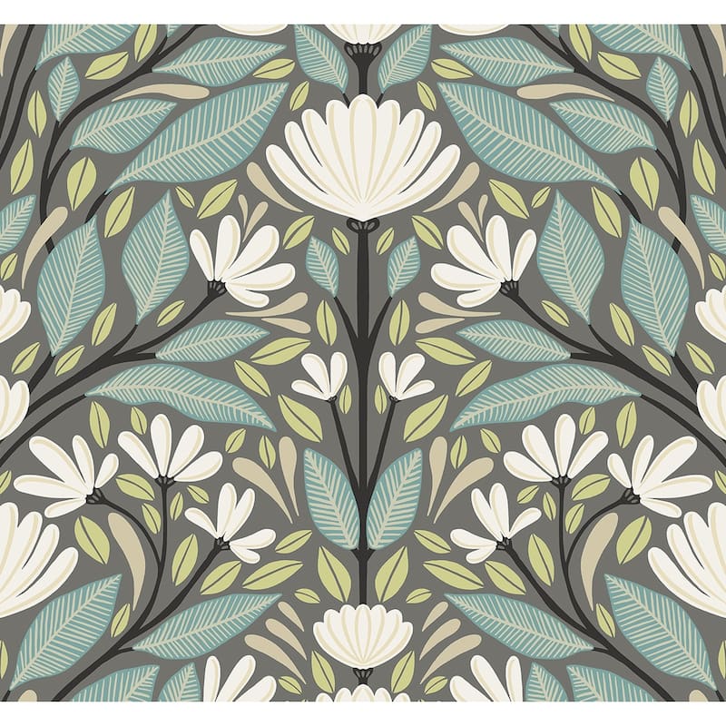 Seabrook Designs Carmela Folk Floral Unpasted Wallpaper - 27 in W x 27 ft. L - Spirit Green