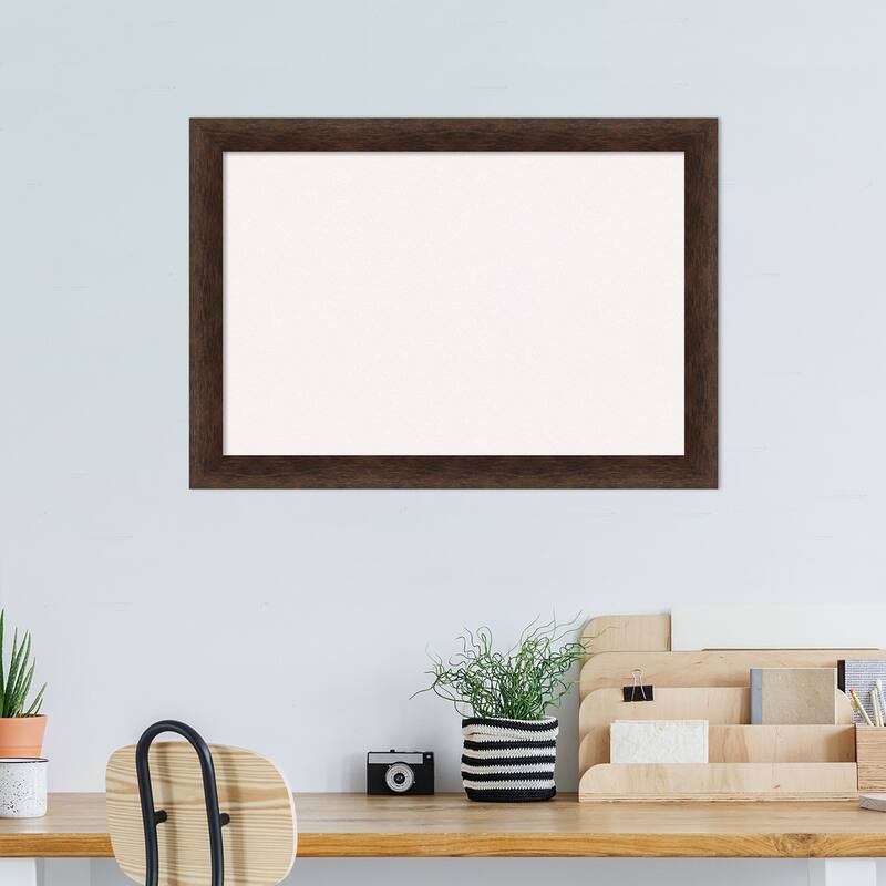 Warm Walnut Narrow Wood Framed White Corkboard Bulletin Board