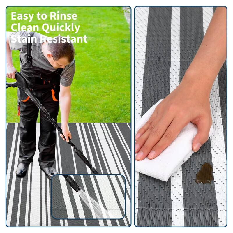 Outdoor Rug Waterproof Mat Outside Rugs for Patio Camping Balcony Modern Strip Plastic Straw Rug