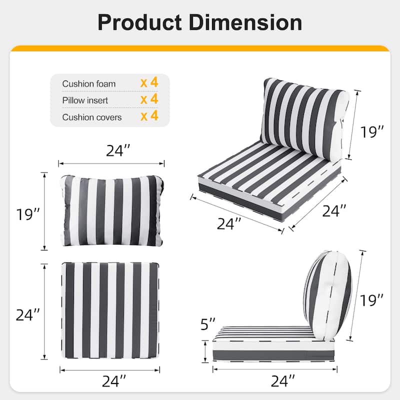24"x24"x5"Waterproof Outdoor Deep Seat Cushion Set for Patio Furniture
