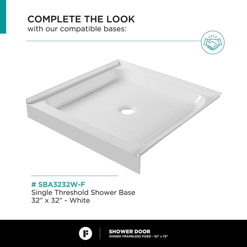 Fine Fixtures Hinged Clear Frameless Glass Shower Door Enclosure