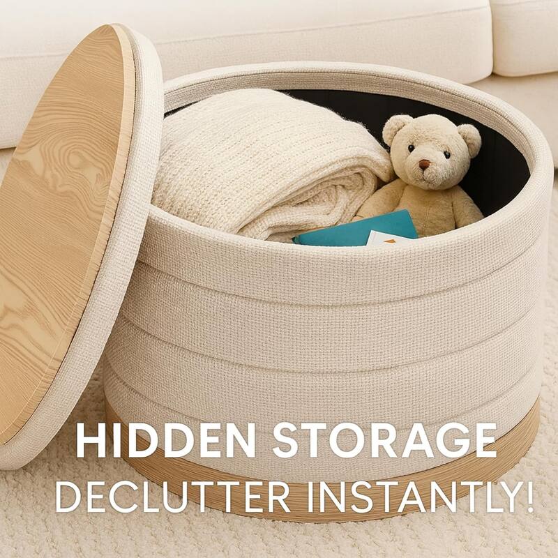 Modern Linen Storage Ottoman with Hidden Storage and Tray Top