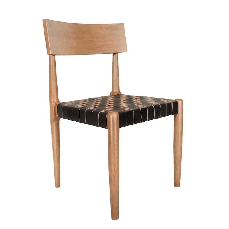 Genuine Leather Woven Straps Solid Back Side Chair (Set of 2)